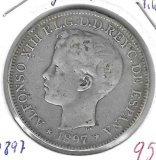 Monedas - EspaÃ±a - Alfonso XIII ( 17-V-1886/14-IV) - 156 - 1897 - 5 pesetas - Filipinas - plata