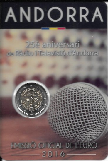 Monedas - Euros - 2€ - Andorra - Año 2016 - 25 Aniversario de Radio y televisión de Andorra - Click en la imagen para cerrar