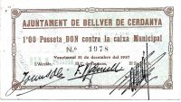 Billetes - EspaÃ±a - II RepÃºblica (1931 - 1939) - Locales - CataluÃ±a - 393 - ebc+ - Bellver Cerdanya - 1 peseta - Num.ref: 1978