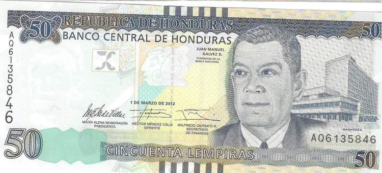 Billetes - America - Honduras - 101 - SC - 2012 - 50 lempiras - Num.ref: Num.ref: AQ6135846 - Click en la imagen para cerrar