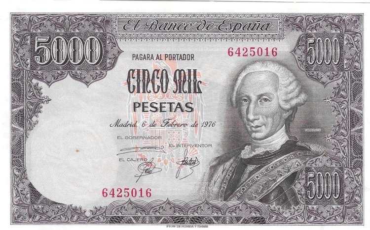 Billetes - EspaÃ±a - Juan Carlos I (1975 - 2014) - 5000 ptas - 525 - SC - 1976 - Num.ref: 6425016 - sin serie - Click en la imagen para cerrar