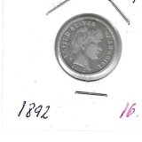 Monedas - America - Estados Unidos - 113 - 1892 - dime - plata