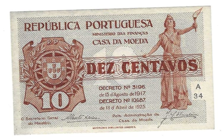 Billetes - Europa - Portugal - 101 - EBC+ - 1925 - 10 ctv - Num.ref: A34 - Click en la imagen para cerrar