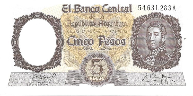 Billetes - America - Argentina - 275c - S/C - 1960/62 - 5 Pesos - num ref:54631283A - Click en la imagen para cerrar