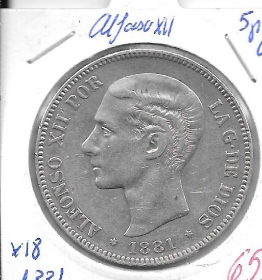 Monedas - EspaÃ±a - Alfonso XII (29-XII-1874/28-XI) - 132 - 1881*18 - 5 pesetas - plata - Click en la imagen para cerrar