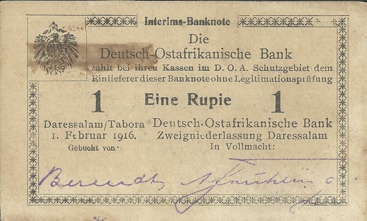 Billetes - Europa - Alemania Africa del Este - 20M3 - MBC - Año 1916 - Click en la imagen para cerrar