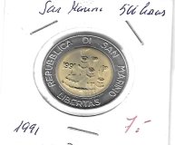 Monedas - Europa - San Marino - 269 - 1991 - 500 liras