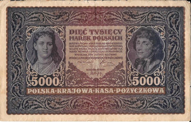 Billetes - Europa - Polonia - 29 - MBC- - Año 1920 - 5000 Marek - num ref: 950035 - Click en la imagen para cerrar