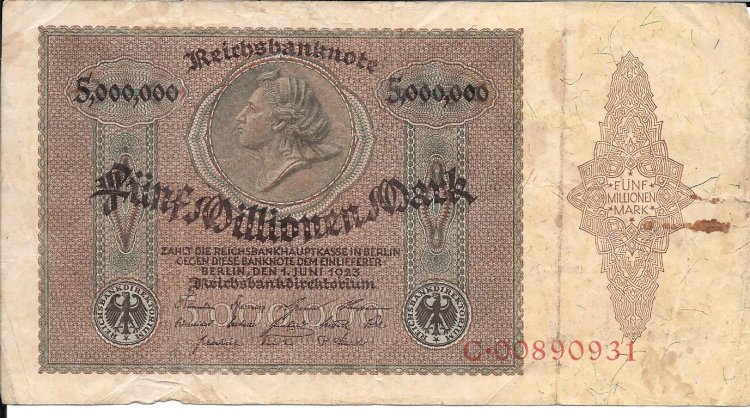 Billetes - Europa - Alemania - 090 - rc - Año 1923 - 5.00.000 marcos - Click en la imagen para cerrar