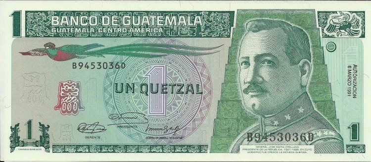 Billetes - America - Guatemala - 073 - sc - Año 1991 - 1 quetzal - Click en la imagen para cerrar