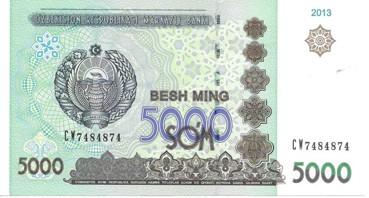 Billetes - Asia - Uzbekistan - 83 - S/C - Año 2013 - 5000 Som - num ref: CW7484874 - Click en la imagen para cerrar