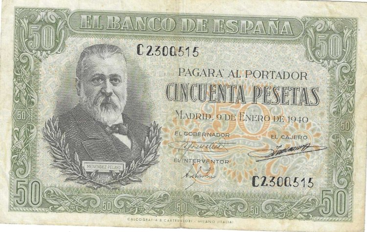 Billetes - EspaÃ±a - Estado EspaÃ±ol (1936 - 1975) - 50 ptas - 481 - MBC+ - 1940 - Num.ref:C2300515 - Click en la imagen para cerrar