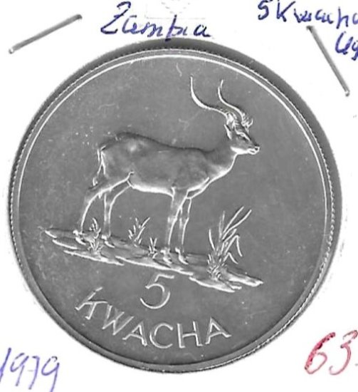 Monedas - Africa - Zambia - 18a - 1979 - 5 kwacha - plata - Click en la imagen para cerrar