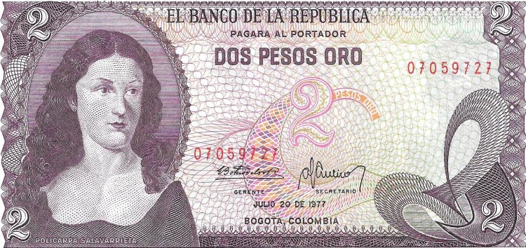 Billetes - America - Colombia - 413b - sc - 1977 - 2 pesos - Num.ref: 07059727 - Click en la imagen para cerrar