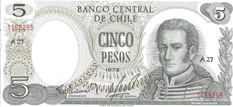 Billetes - America - Chile - 149 - sc - 1975 - 5 pesos - Num.ref:1158255 - Click en la imagen para cerrar