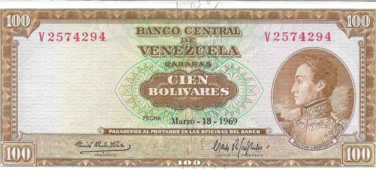 Billetes - America - Venezuela - 48F - ebc+ - 1969 - 100 bolivares - Num.ref: V2574294 - Click en la imagen para cerrar