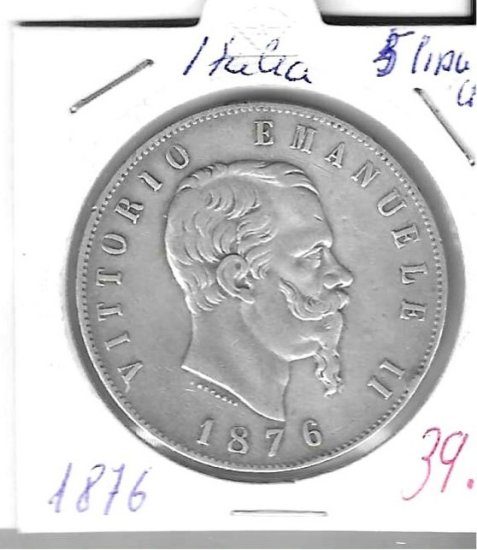 Monedas - Europa - Italia - 8.4 - 1876 - 5 liras - plata - Click en la imagen para cerrar