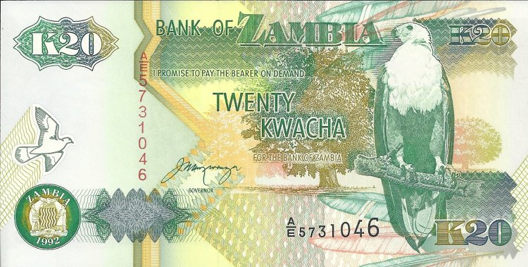 Billetes - Africa - Zambia - 036 - sc - - sc - Año 1992 - 20 kwacha - Click en la imagen para cerrar