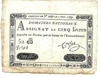 Billetes - Europa - Francia - A50 - mbc+ - 1791 - 5 libras - Num.ref: 52