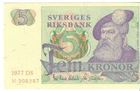 Billetes - Europa - Suecia - 51C - SC - 1977 - 5 coronas - Num.ref: H308297