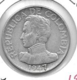 Monedas - America - Colombia - 209 - Año 1947 - 50 ctv - plata