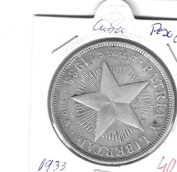 Monedas - America - Cuba - 15.2 - 1933 - peso - plata - Click en la imagen para cerrar