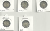 Monedas - Euros - 2€ - Alemania - Año 2015 - 25º Anviersario de la Reunificación - Conjunto de 5 cecas