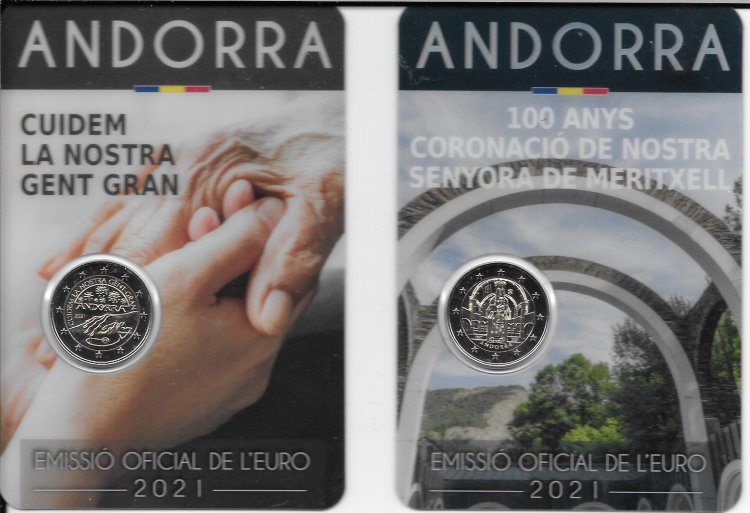 Monedas - Euros - 2€ - Andorra - SC - 2021 - Pack de dos monedas - Cuidem la gent gran + 100º Coronación Meritxell - Click en la imagen para cerrar