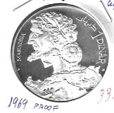 Monedas - Africa - Tunez - 293 - 1969 - dinar - plata - PROOF