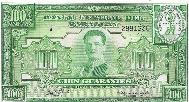 Billetes - America - Paraguay - 189 - SC - 1952 - 100 guaranies - Num.ref: 2991230 - Click en la imagen para cerrar