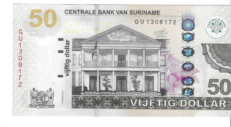 Billetes - America - Suriname - 165N - SC - 2019 - 50 dolares - Num.ref: GU1308172 - Click en la imagen para cerrar