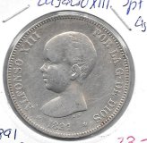 Monedas - EspaÃ±a - Alfonso XIII ( 17-V-1886/14-IV) - 145 - 1891*91 - 5 pesetas - plata