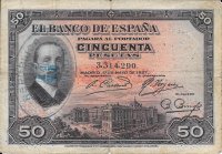 Billetes - España - Alfonso XIII (1886 - 1931) - 382 - bc+ - Año 1927 - 50 pesetas - ref:3314290