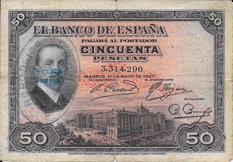 Billetes - España - Alfonso XIII (1886 - 1931) - 382 - bc+ - Año 1927 - 50 pesetas - ref:3314290 - Click en la imagen para cerrar