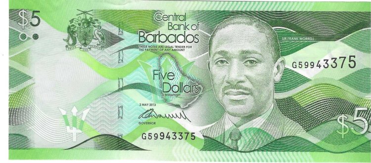 Billetes - America - Barbados - 74 - SC - 2013 - 5 dolares - Num.ref: G59943375 - Click en la imagen para cerrar