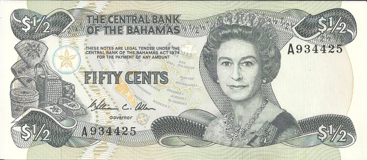 Billetes - America - Bahamas - 042 - sc - Año 1984 - 0.5 dollar - Click en la imagen para cerrar