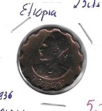 Monedas - Africa - Etiopia - 36 - 1936 - 25 cts