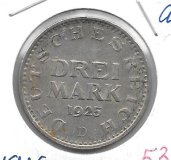 Monedas - Europa - Alemania - 43 - 1925D - 3 marcos - plata