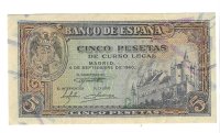 Billetes - EspaÃ±a - Estado EspaÃ±ol (1936 - 1975) - 5 ptas - 456 - EBC+ - 1940 - Num.ref: H2564346