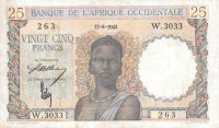 Billetes - Africa - Banco Ãfrica Occidental - 38 - 1943 - 25 Francos - num ref:W3033