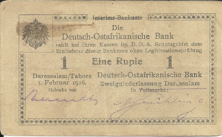 Billetes - Europa - Alemania Africa del Este - 19F3 - MBC - Año 1916 - Click en la imagen para cerrar