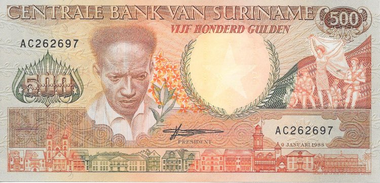 Billetes - America - Suriname - 135b - S/C - Año 1988 - 500 Gulden - num ref: AC262697 - Click en la imagen para cerrar