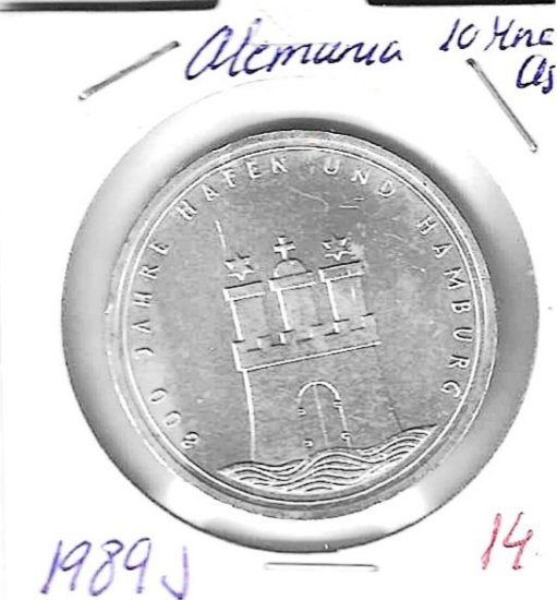 Monedas - Europa - Alemania - 171 - 1989J - 10 marcos - plata - Click en la imagen para cerrar