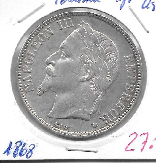 Monedas - Europa - Francia - 33 - 1868 - 5 francos - Plata - Click en la imagen para cerrar