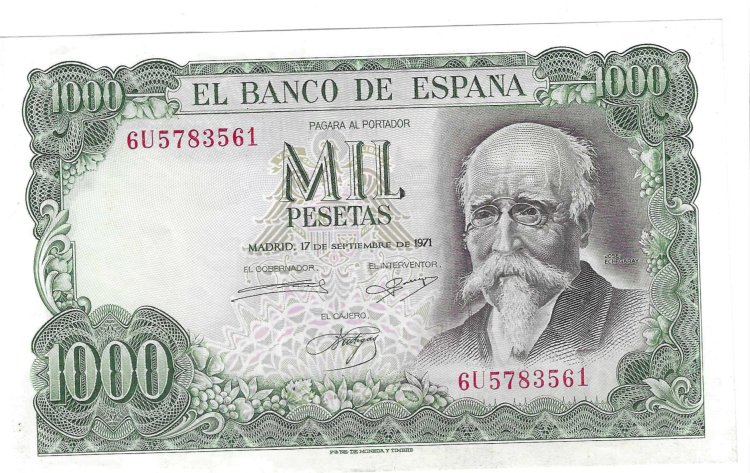 Billetes - EspaÃ±a - Estado EspaÃ±ol (1936 - 1975) - 1000 ptas - 522 - SC - 1971 - Num.ref: 6u5783561 - Click en la imagen para cerrar