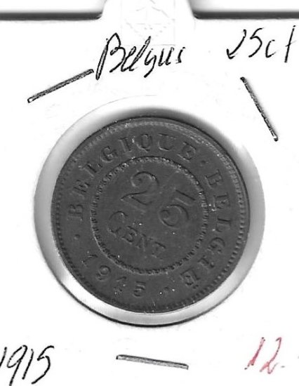 Monedas - Europa - Belgica - 82 - 1915 - 25 ct - Click en la imagen para cerrar