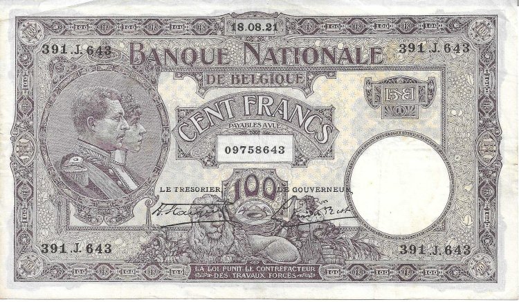 Billetes - Europa - Belgica - 95 - mbc+ - 1921 - 100 francos - Num.ref: 09758643 - Click en la imagen para cerrar