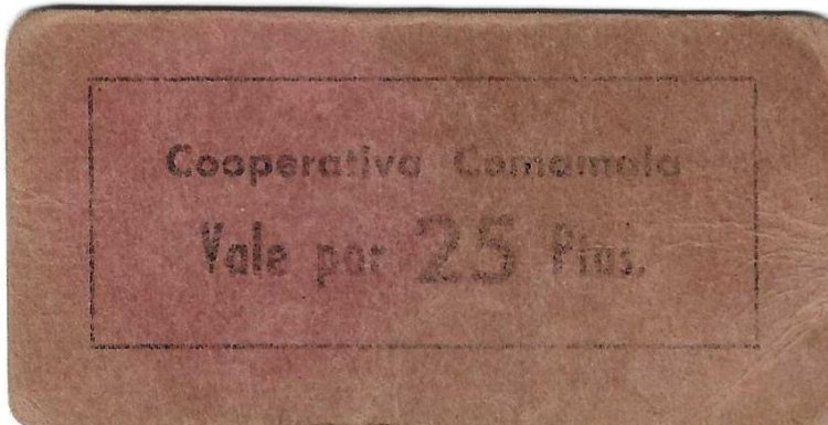 Monedas - Fichas Cooperativas y vales - - Cooperativa Comamala - Sant Joan Abadesses - 25 ptas - Click en la imagen para cerrar