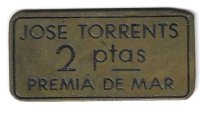 Monedas - Fichas Cooperativas y vales - - Jose Torrents - Premia de Mar - 2 ptas