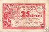 Billetes - España - II República (1931 - 1939) - Locales - Cataluña - BC+ - Año 1937 - Moià - 25 Ct - num ref: 14013